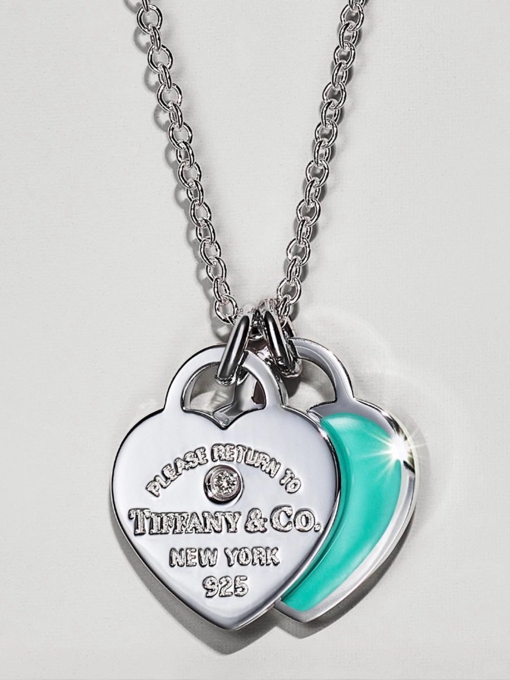 Tiffany & Co. Silver Heart Tag Necklace with Turquoise Enamel Heart